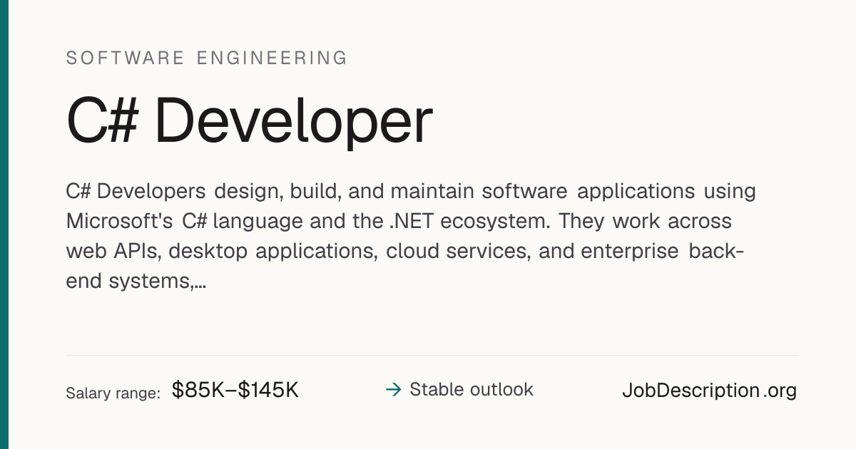 C# Developer Job Description, Salary & Career Outlook | JobDescription.org