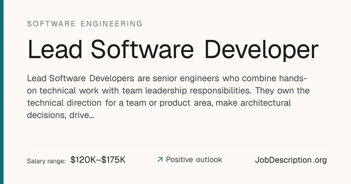 Lead Software Developer Job Description, Salary & Career Outlook ...