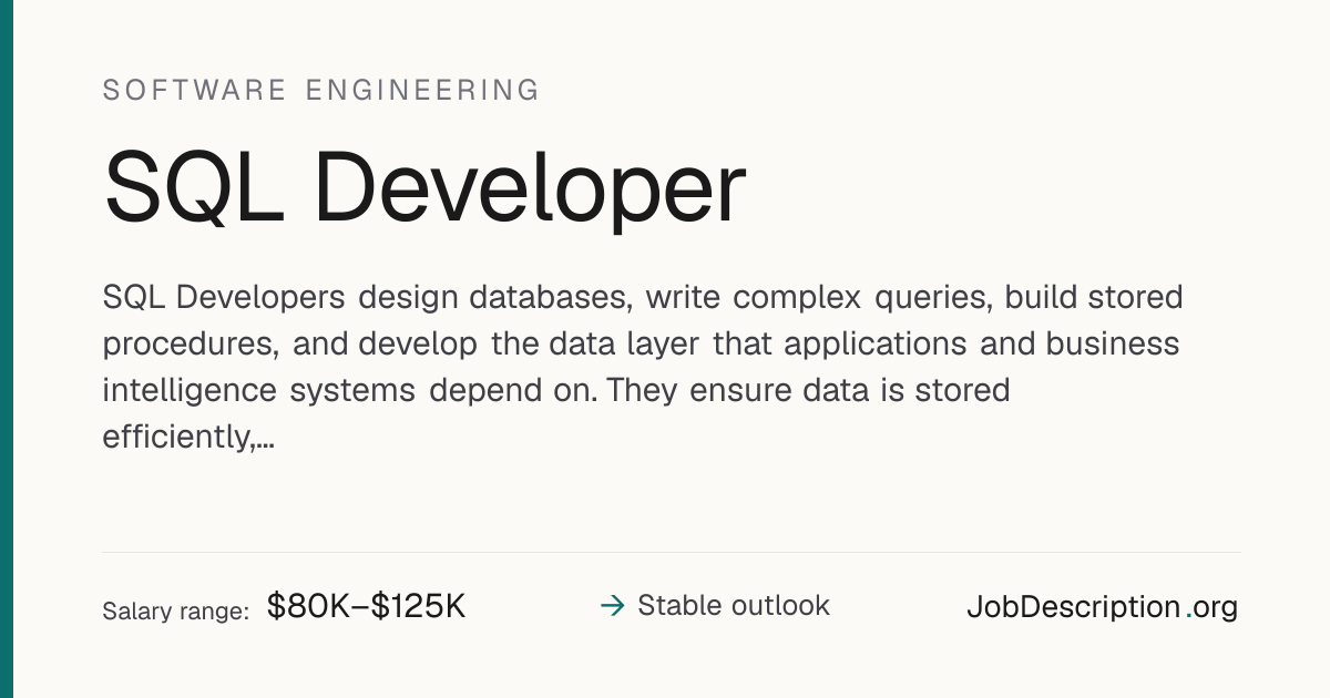 SQL Developer Job Description, Salary & Career Outlook | JobDescription.org