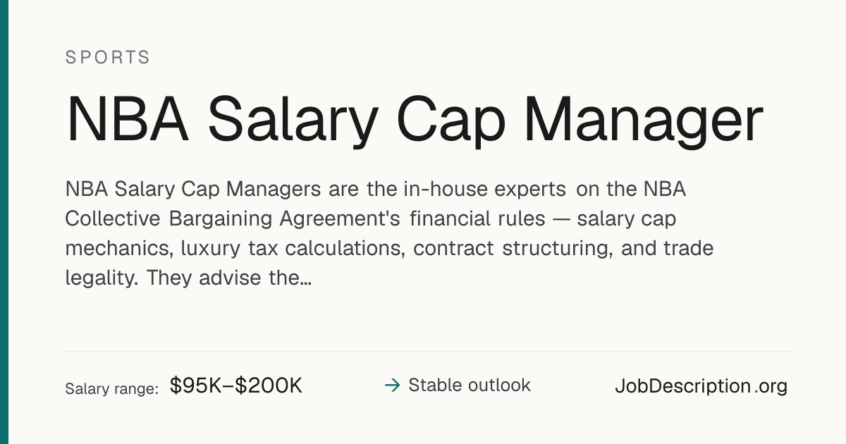 NBA Salary Cap Manager Job Description, Salary & Career Outlook ...