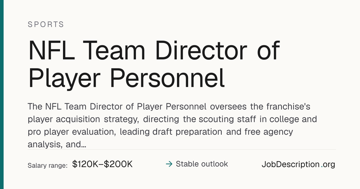 NFL Team Director of Player Personnel Job Description, Salary & Career ...