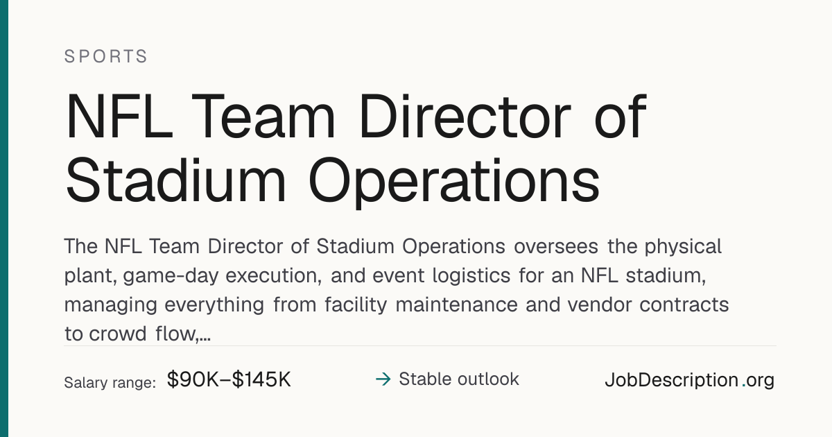 NFL Team Director of Stadium Operations Job Description, Salary ...