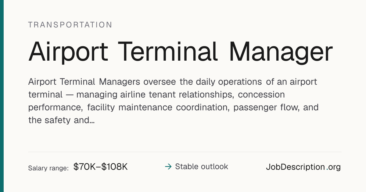 Airport Terminal Manager Job Description, Salary & Career Outlook ...