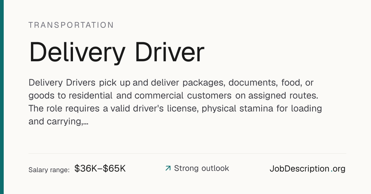 Delivery Driver Job Description, Salary & Career Outlook ...