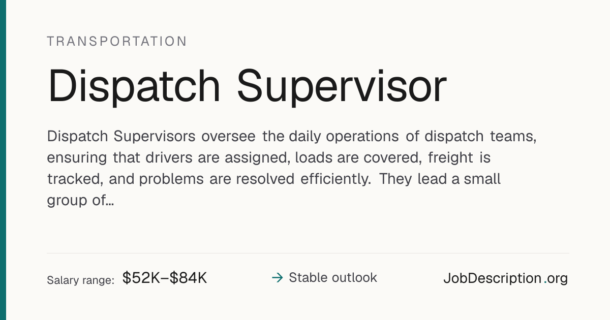 Dispatch Supervisor Job Description, Salary & Career Outlook ...