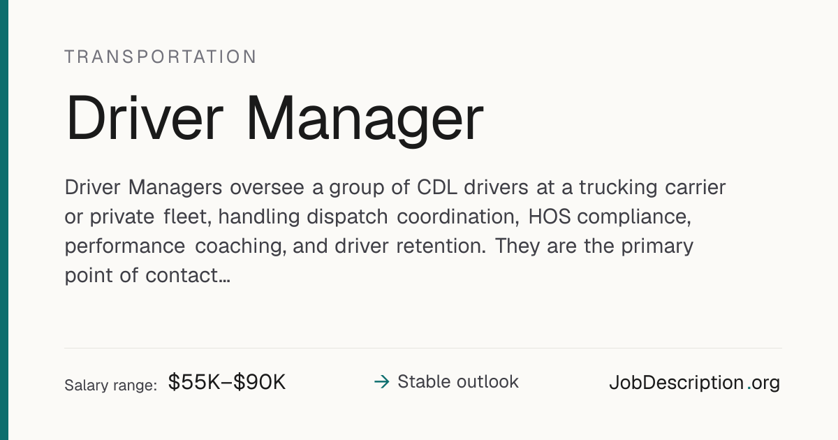 Driver Manager Job Description, Salary & Career Outlook ...