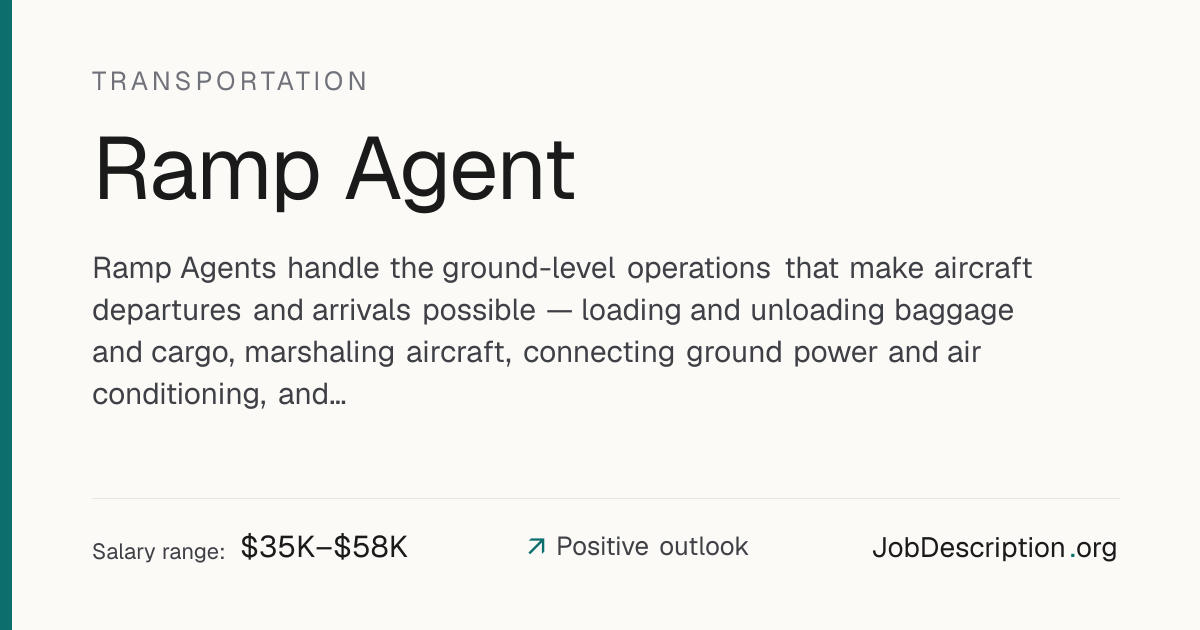 Ramp Agent Job Description, Salary & Career Outlook | JobDescription.org