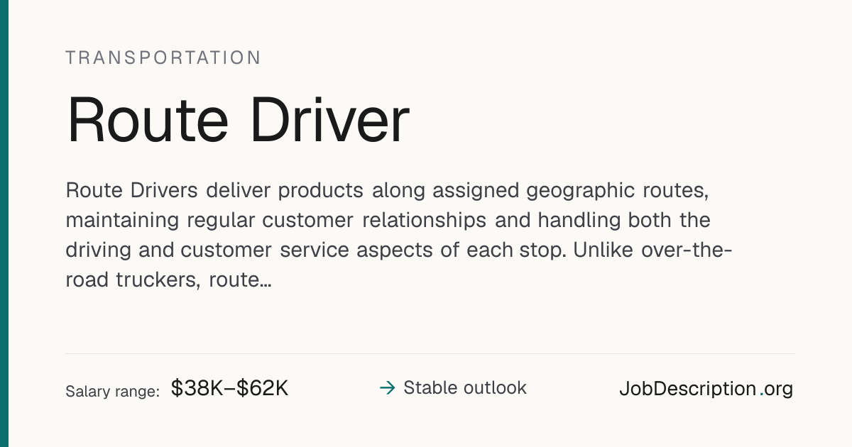 Route Driver Job Description, Salary & Career Outlook | JobDescription.org