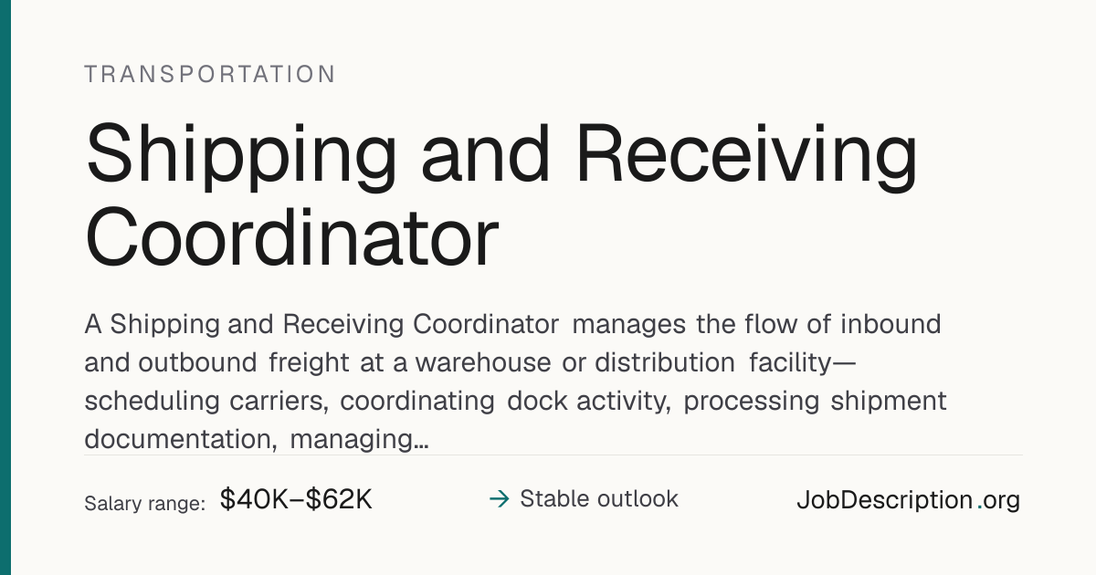 Shipping and Receiving Coordinator Job Description, Salary & Career ...