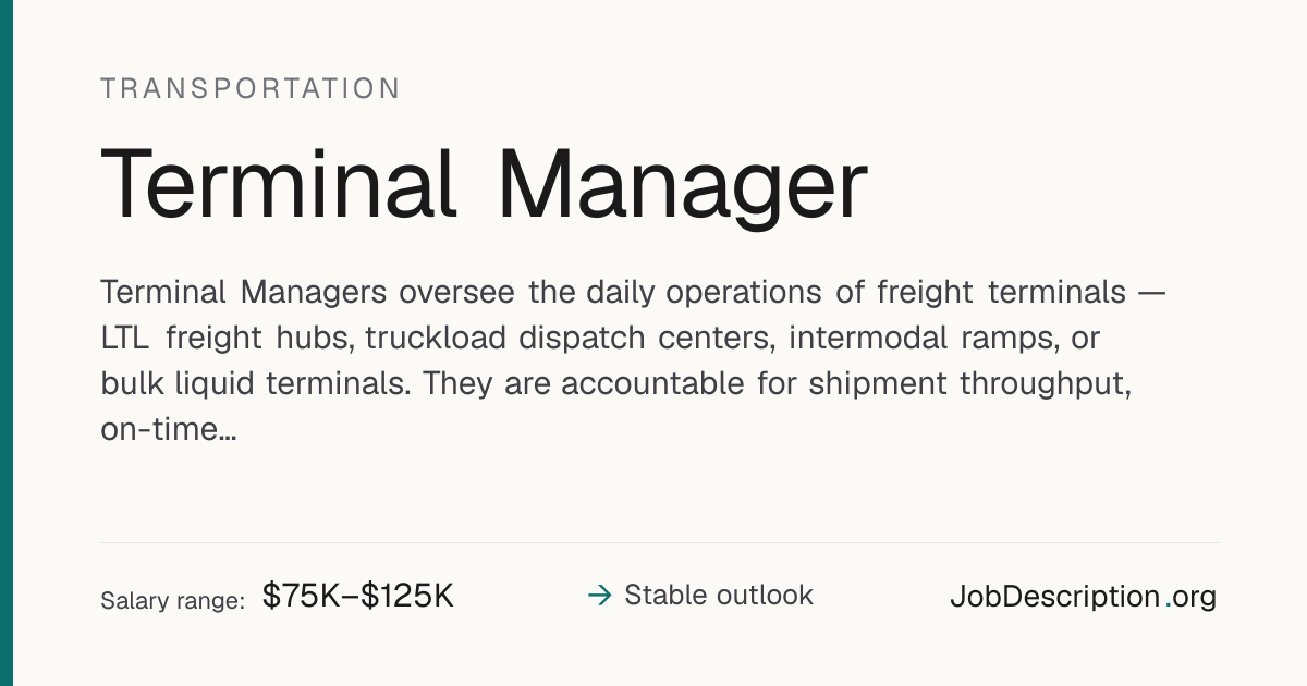 Terminal Manager Job Description, Salary & Career Outlook ...