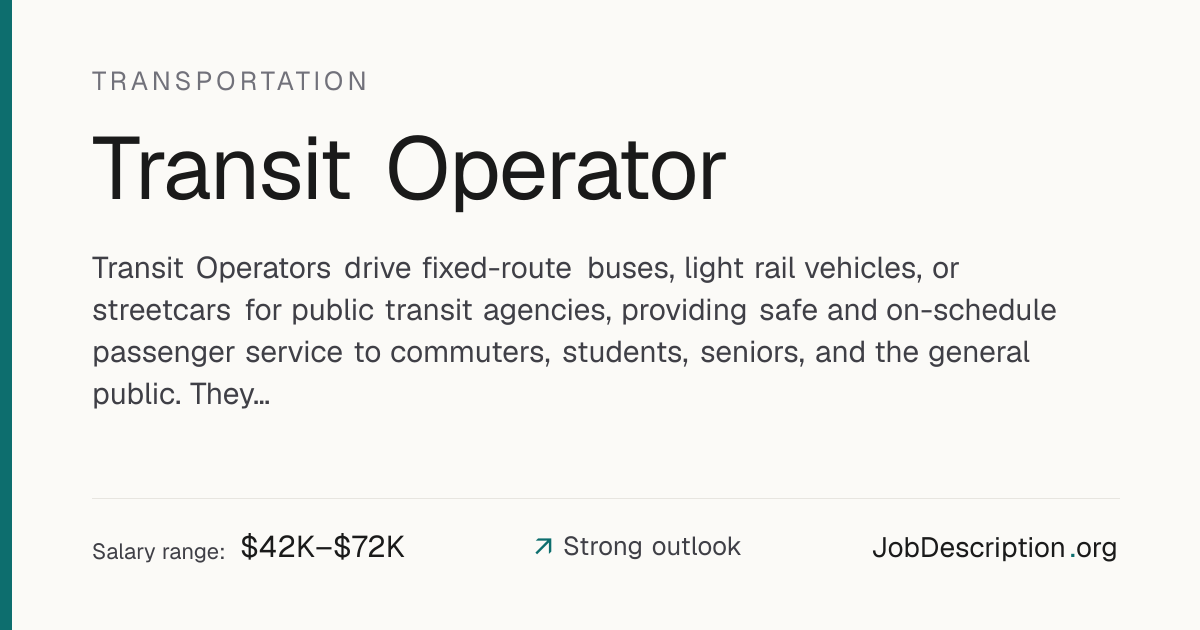 Transit Operator Job Description, Salary & Career Outlook ...