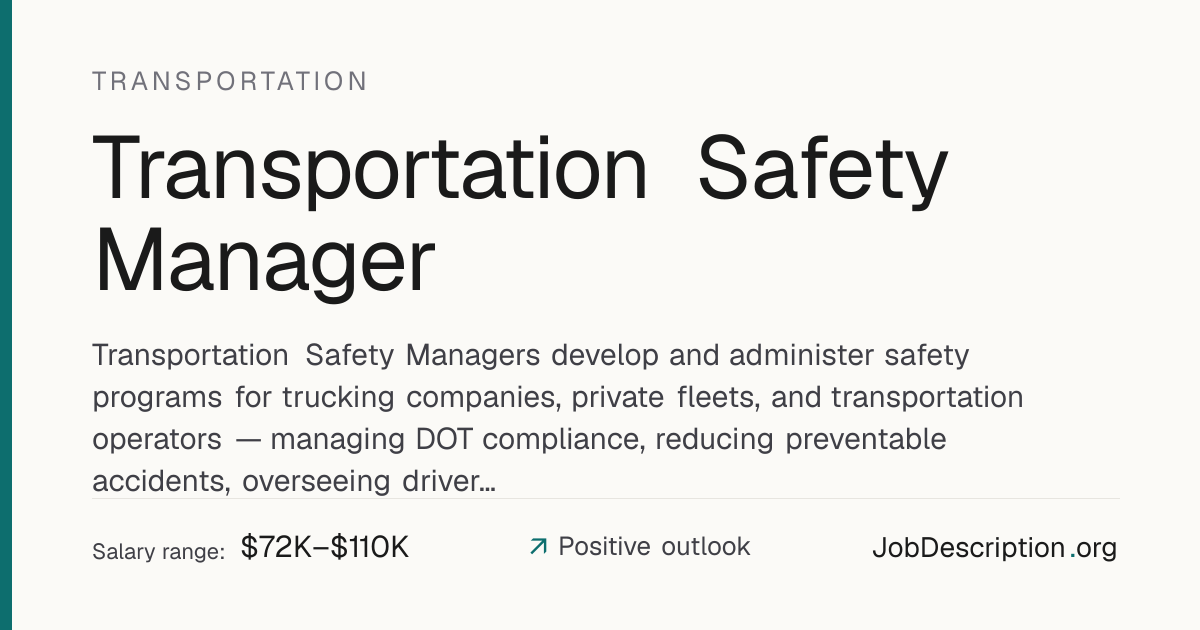 Transportation Safety Manager Job Description, Salary & Career Outlook ...