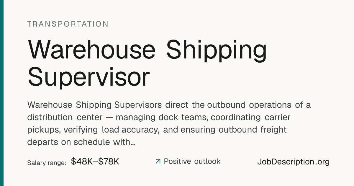 Warehouse Shipping Supervisor Job Description, Salary & Career Outlook ...